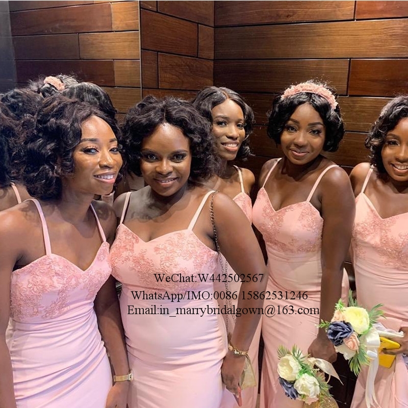 Sexy Pink Plus Size African Bridesmaids Dresses 2020 Vintage Lace Mermaid Wedding Party Gowns Country Beach Maid Of Honors For Brides
