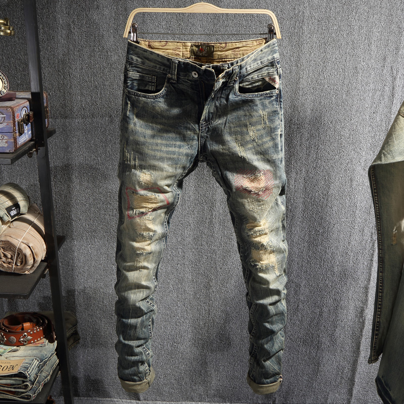 Fashion Streetwear Men Jeans Retro Slim Fit Destroyed Denim Ripped Jeans Men High Quality Patchwork Designer Hip Hop Homme, Retro color
Fashion Streetwear Men Jeans Retro Slim Fit Destroyed Denim Ripped Jeans Men High Quality Patchwork Designer Hip Hop Homme, Retro color