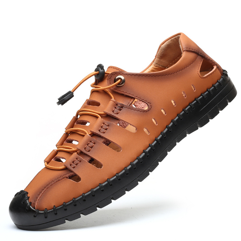 2020 Summer Brand New Men's Casual Sandals Wild Simple Hole Split Leather Sewing Shoes Handmade Elastic Band Man Loafer Shoe, Black
2020 Summer Brand New Men's Casual Sandals Wild Simple Hole Split Leather Sewing Shoes Handmade Elastic Band Man Loafer Shoe, Black