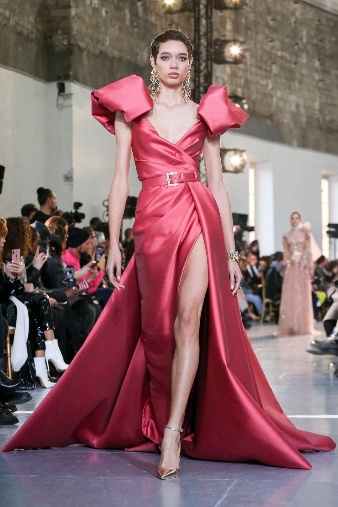 a line evening dresses satin v neck short sleeve side split prom dress formal red carpet gowns robes de marie