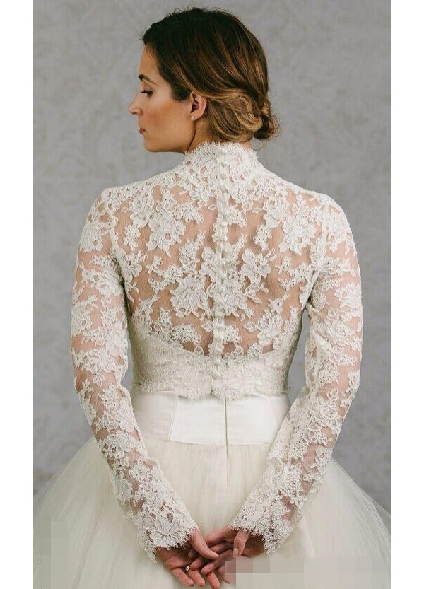 Long Sleeve Wedding Wrap Jacket White& Ivory Lace Bridal Wrap Custom Made Wedding Bolero Wedding Accessories Bridal Jackets