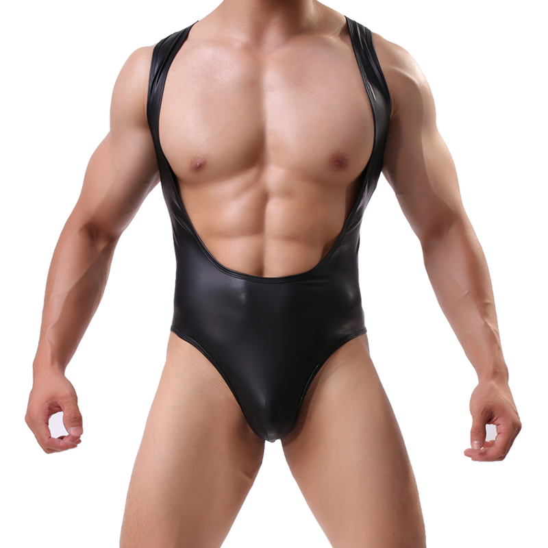 Sexy Men's Faux Leather Bodysuit Boxers Jumpsuits Wrestling Singlets Lingerie Stretch Tight Gay Jockstrap, Black
Sexy Men's Faux Leather Bodysuit Boxers Jumpsuits Wrestling Singlets Lingerie Stretch Tight Gay Jockstrap, Black