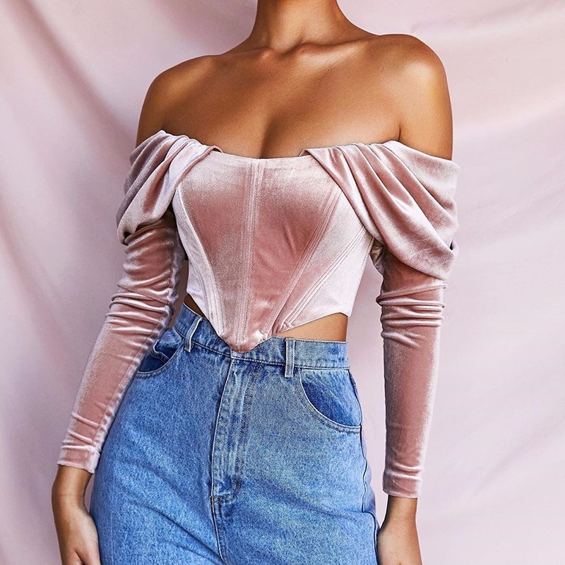 Sexy Strapless Word Collar Long-sleeved T-shirt Female Pleated Hollow Halter Slim Stitching Short T-shirt Women Spring Summer, Khaki
Sexy Strapless Word Collar Long-sleeved T-shirt Female Pleated Hollow Halter Slim Stitching Short T-shirt Women Spring Summer, Khaki