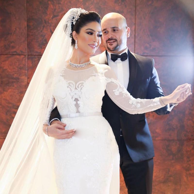 Sexy Mermaid Crystal Wedding Dresses Long Sleeve Women Party Dresses Bridal Gowns Beaded Lace Applique vestidos de noche wedding Gown