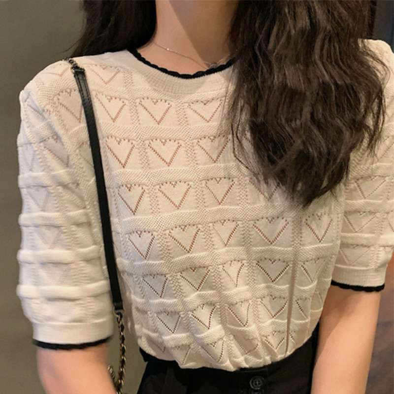 2020 Summer Heart Knitted Hollow Sweaters Tops Women Short Sleeve O-neck Casual Fashion Korean Elegant Ladies Pullovers Sweaters, White;black
2020 Summer Heart Knitted Hollow Sweaters Tops Women Short Sleeve O-neck Casual Fashion Korean Elegant Ladies Pullovers Sweaters, White;black
