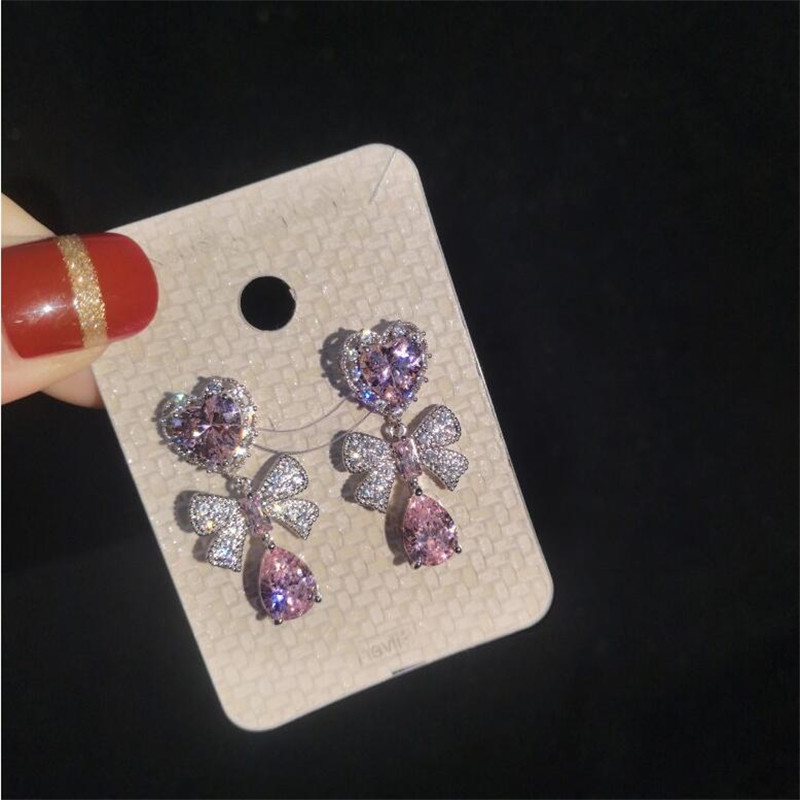 Choucong New Arrival Stunning Luxury Jewelry Heart Earring Water Drop Sapphire CZ Diamond Party Women Wedding Dangle Drop Earring Gift