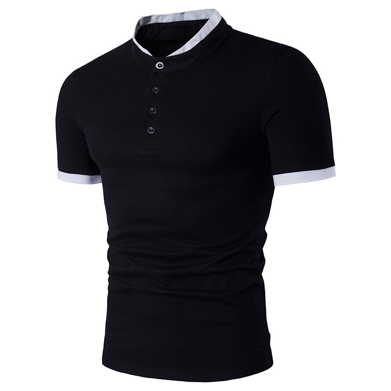 2020 new men' stand collar European and American style solid color cotton large size short sleeve T-shirt, Black
2020 new men' stand collar European and American style solid color cotton large size short sleeve T-shirt, Black