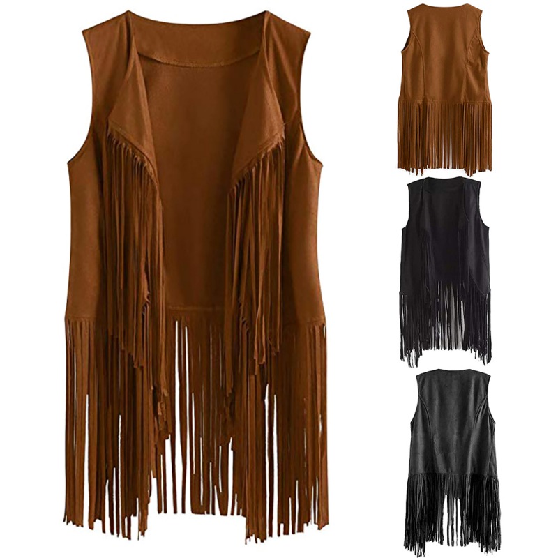 Women's Jackets Fringe Sleeveless Jacket Women Leather Suede Tassels Vintage Cowgirl Coat Cardigan Chaqueta Mujer, Black
Women's Jackets Fringe Sleeveless Jacket Women Leather Suede Tassels Vintage Cowgirl Coat Cardigan Chaqueta Mujer, Black