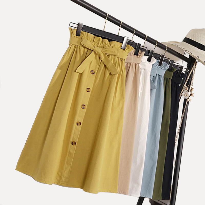 Spring Summer Womens Skirt A-Line Knee Length Korean Elegant Button High Waist Solid Skirts Female Pleated New Skirt, Black
Spring Summer Womens Skirt A-Line Knee Length Korean Elegant Button High Waist Solid Skirts Female Pleated New Skirt, Black