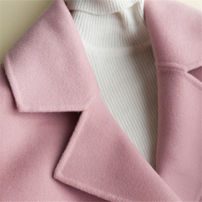 High Quality Autumn Winter Double-Sided Cashmere Coat Women Jacket Long Slim Wool Suit Collar Solid Cardigan Female Outwear T200315