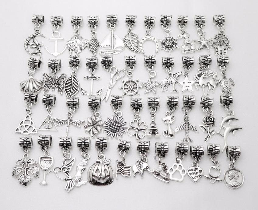 100pcs mixed Vintage Pendant Big Hole Beads fit Charms Bracelets Necklace DIY Jewelry Making