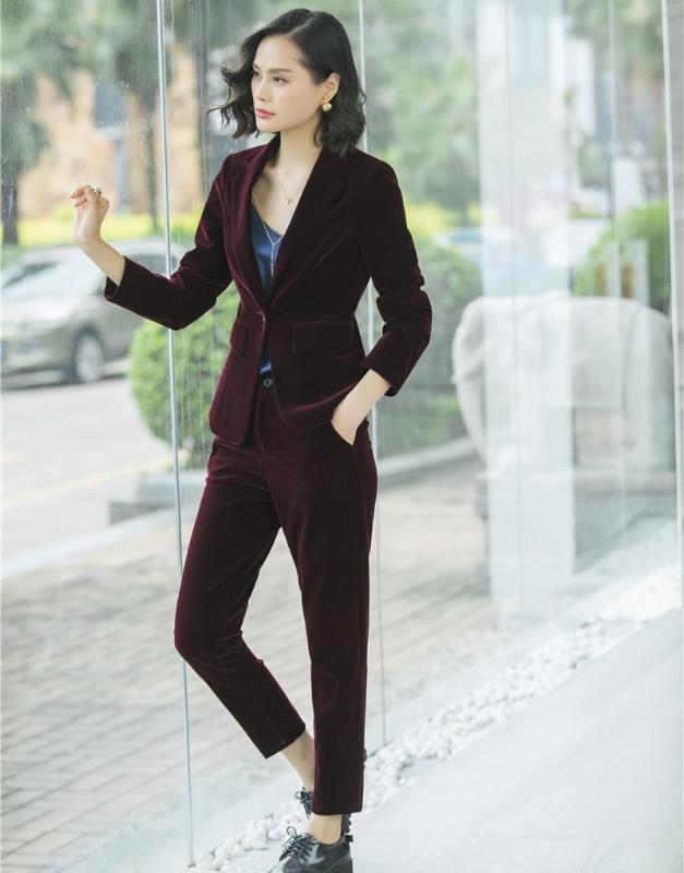 High Quality Velvet Fabric Uniform Designs Pantsuits With Jackets And Pants Women Office Formal Blazers Fashion Wine Pants Suits, Black
High Quality Velvet Fabric Uniform Designs Pantsuits With Jackets And Pants Women Office Formal Blazers Fashion Wine Pants Suits, Black