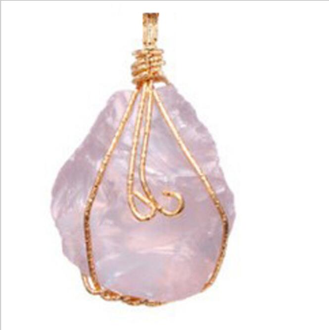 pretty Nature Stone Pendants amethyst Rose Quartz White crystal Lemon crystal fluorite Charms Stone For Necklace GD475