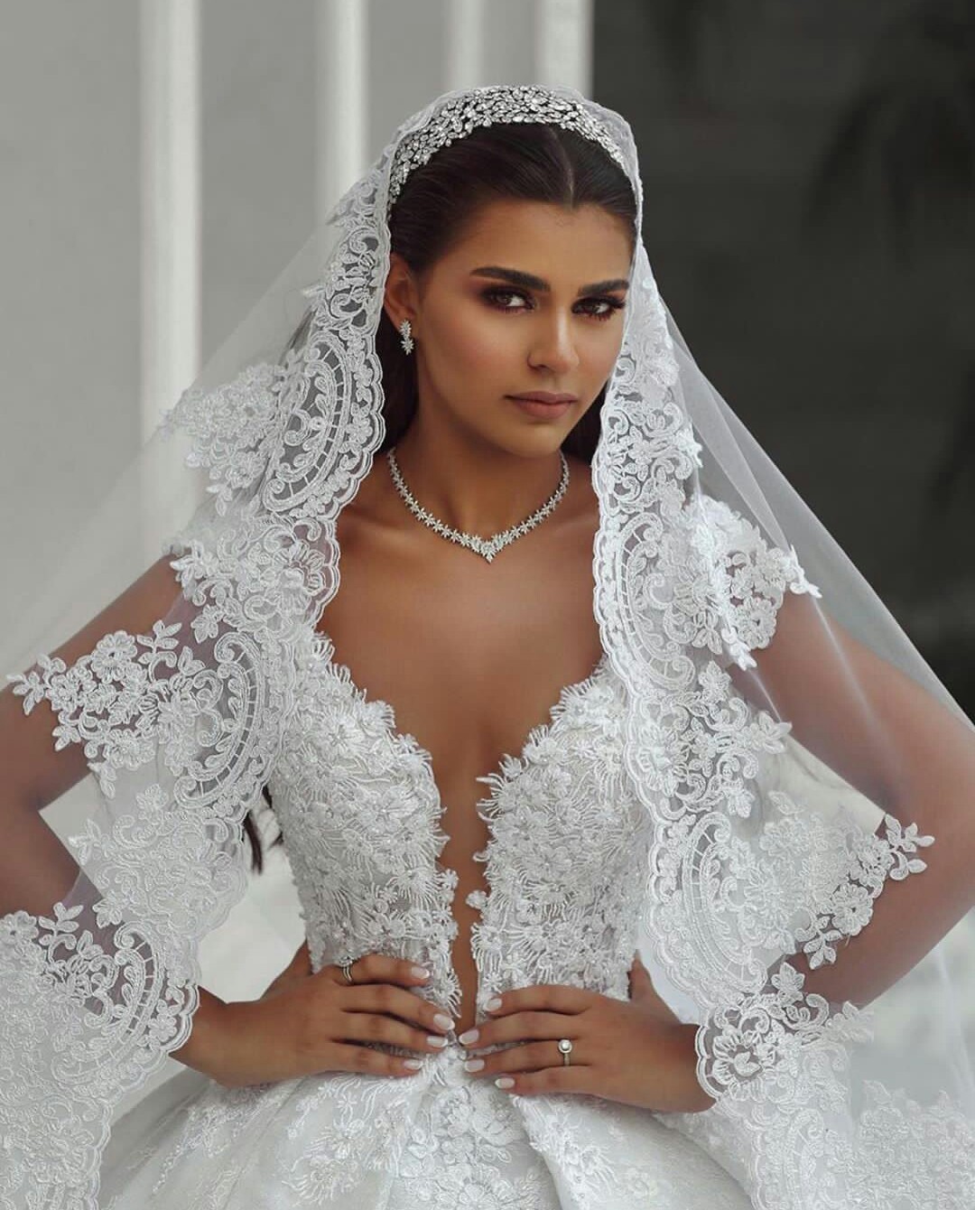 Saudi Arabian Ball Gown Vintage Wedding Dresses Plus Size V Back Lace Wedding Gowns with Veil Customise robe de mariée