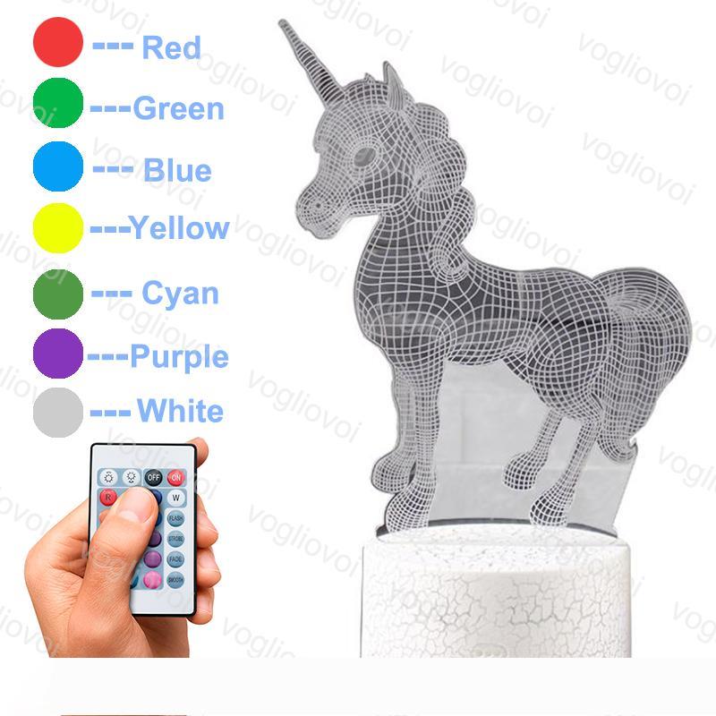 Veilleuses Licorne Série Coloré Tête De Cheval Forme Magique 3D Illusion Lampe 7 Couleurs Changement LED Lampe De Table Décor À La Maison Acryliq
