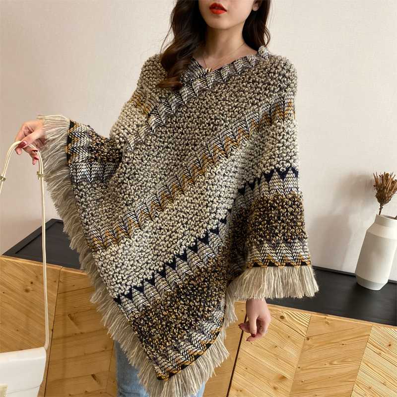 Spring, autumn and winter new Pullover sweater coat Women's Loose cloak tassel shawl Seven-color rainbow striped knitted top, Blue
Spring, autumn and winter new Pullover sweater coat Women's Loose cloak tassel shawl Seven-color rainbow striped knitted top, Blue