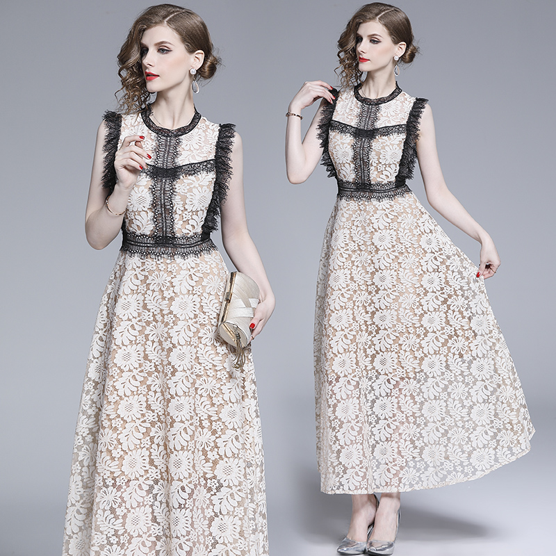 make Europe and the United States the new temperament posed dress sleeveless eyelash lace stitching hollow out dress, Apricot
make Europe and the United States the new temperament posed dress sleeveless eyelash lace stitching hollow out dress, Apricot