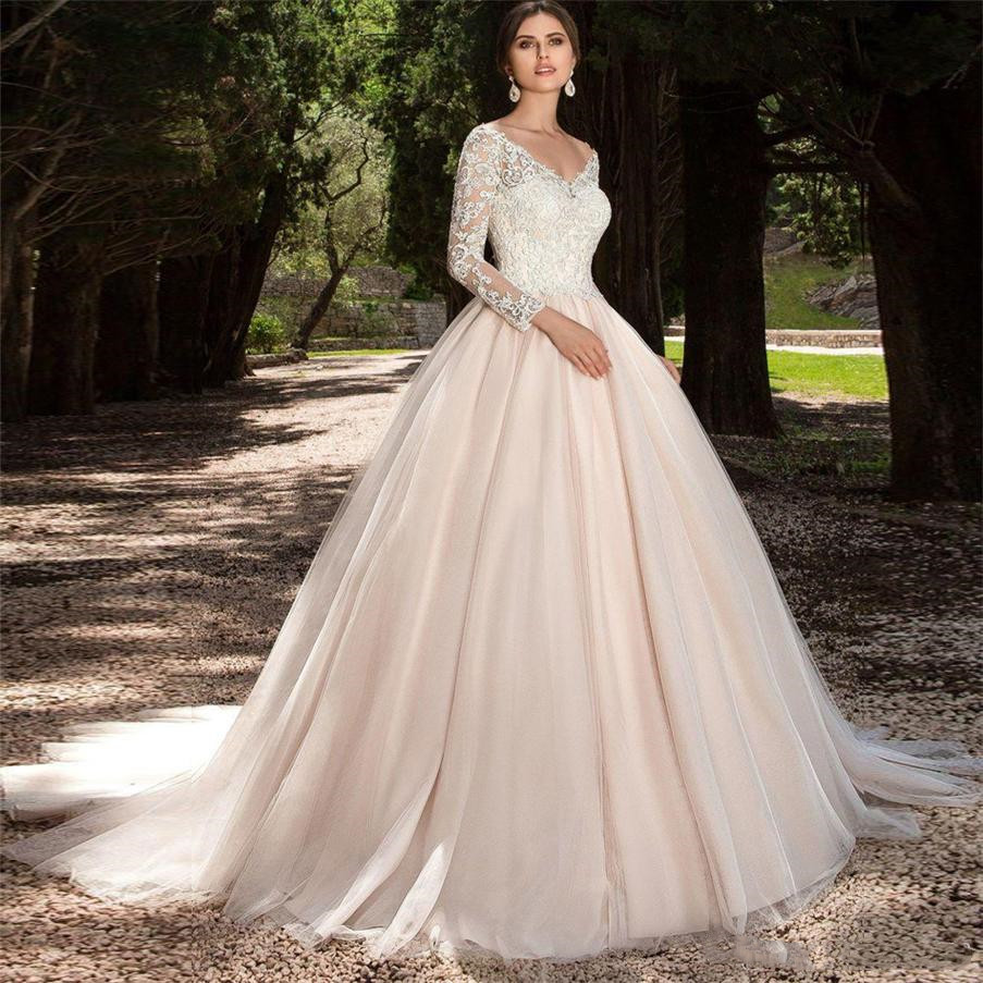 Sexy V neck Lace Ball Gown 2022 Long Sleeves Wedding Dress Country western Vintage Bridal Gowns Custom made