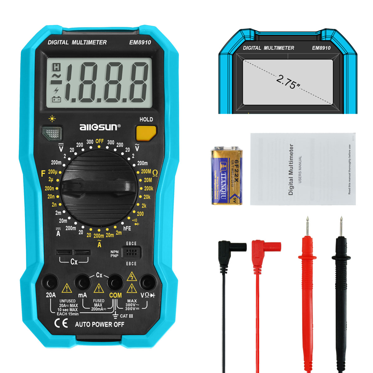 LCD Digital Multimeter AC DC VOLT Meter Voltmeter Ohmmeter Ammeter All Sun EM8910 Handheld Tester professional tool
LCD Digital Multimeter AC DC VOLT Meter Voltmeter Ohmmeter Ammeter All Sun EM8910 Handheld Tester professional tool