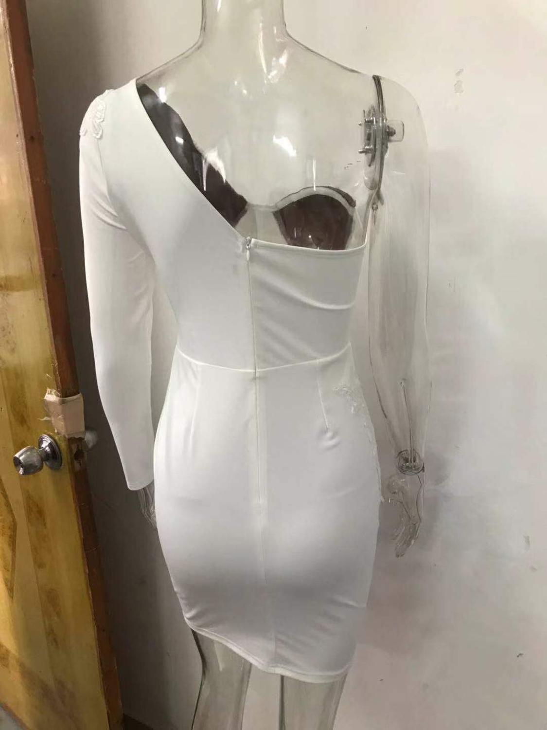 Missord Women Sexy Bra Off Shoulder One Sleeve Dress Mesh Patchwork Mini Dress FT19844 T200604