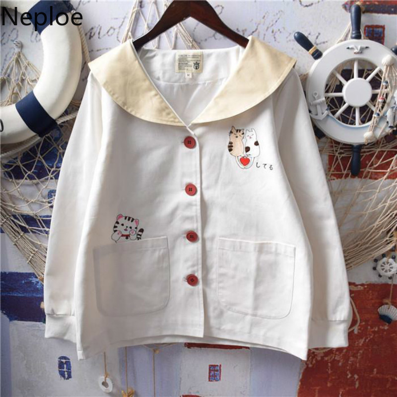 Neploe Sweet Women Jacket Funny Cartoon Cat Embroidery Coat Long Sleeve Double Pockets Turn Down Collar Outwear 2020 New 4D054, Beige
Neploe Sweet Women Jacket Funny Cartoon Cat Embroidery Coat Long Sleeve Double Pockets Turn Down Collar Outwear 2020 New 4D054, Beige