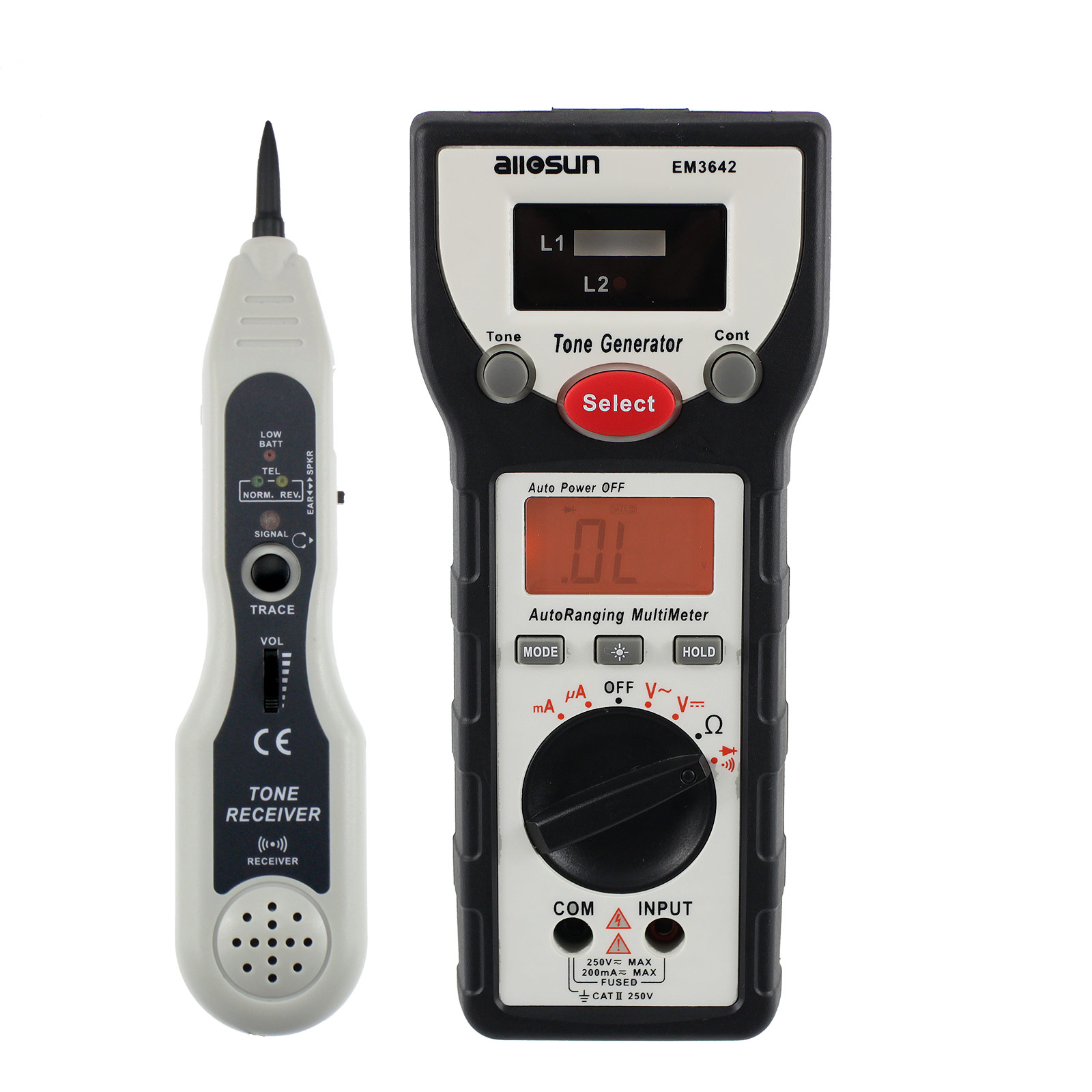 Digital Cable Tester 2 in 1 Wire Tracker and Multimeter Safety CATII 250V Electric Volt Amp Ohm Meter All-Sun EM3642
Digital Cable Tester 2 in 1 Wire Tracker and Multimeter Safety CATII 250V Electric Volt Amp Ohm Meter All-Sun EM3642