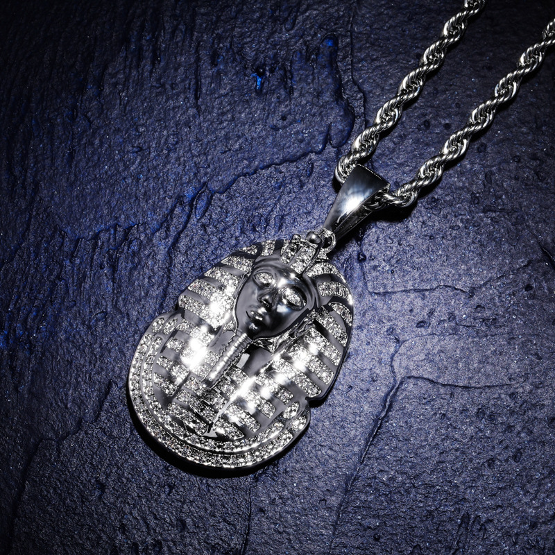 18K Gold Silver Iced out Egyptian Pharaoh copper Crystal Zircon Diamonds Pendant Necklace Vacuum Plated Jewelry pop Necklace