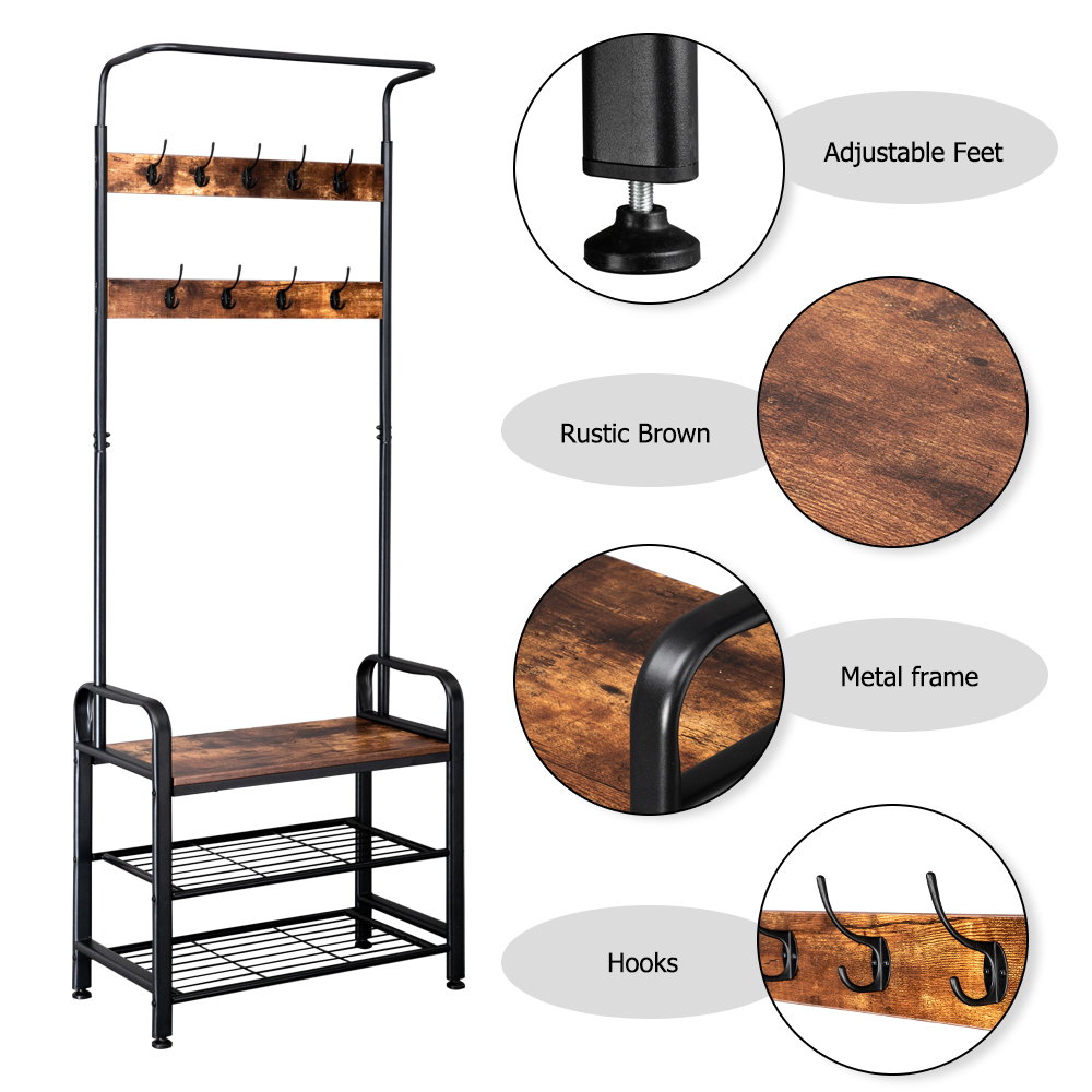 WACO 3-in-1 Industrial Vintage Entryway Rack Storage, Metal Wood Hall Tree Coat Shoe Bench Garment Storage Clothing Furniture - Brown
WACO 3-in-1 Industrial Vintage Entryway Rack Storage, Metal Wood Hall Tree Coat Shoe Bench Garment Storage Clothing Furniture - Brown