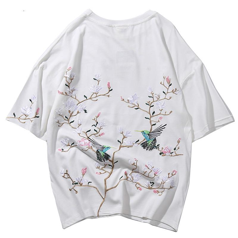 hip hop tshirt men streetwear harajuku tshirt embroidery floral magpie summer short sleeve tshirt cotton japanese style
