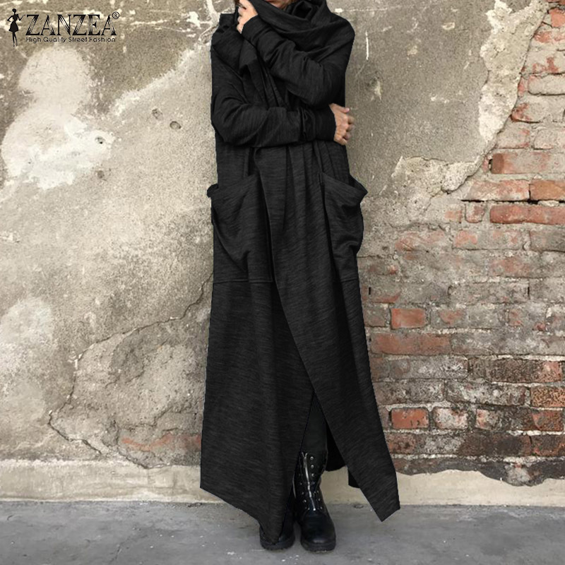 2019 Winter Solid Hooded Coat ZANZEA Autumn Fashion Irregular Jackets Vestidos Women Casual Hoodies Long Sleeve Long Cardigans T200111