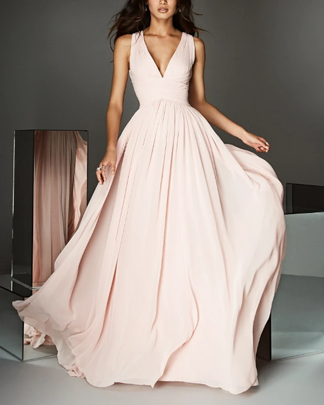 A-Line Empire Pink Engagement Formal Evening Dress V Neck Sleeveless Court Train Chiffon with Pleats, White
A-Line Empire Pink Engagement Formal Evening Dress V Neck Sleeveless Court Train Chiffon with Pleats, White