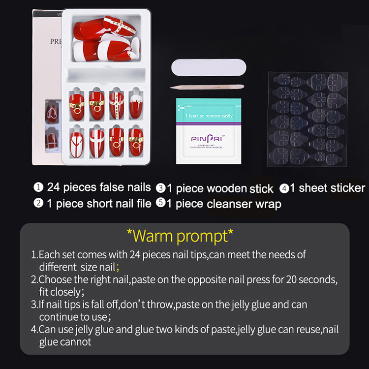 NAF007 Detachable 24pcs Designed Crystal False Nail Artificial Tips Set Full Cover for Decorated Short Press On Nails Extension decoration