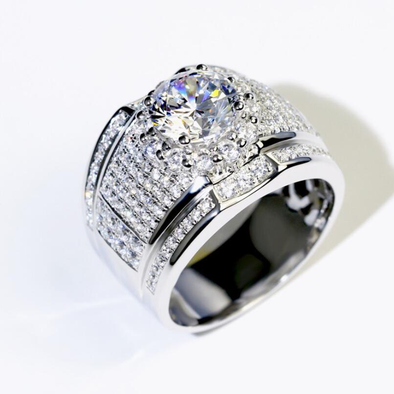 2020 New Arrival Sparkling Luxury Jewelry 925 Sterling Silver Round Cut White Topaz Pave CZ Diamond Promise Women Men Wedding Bridal Ring