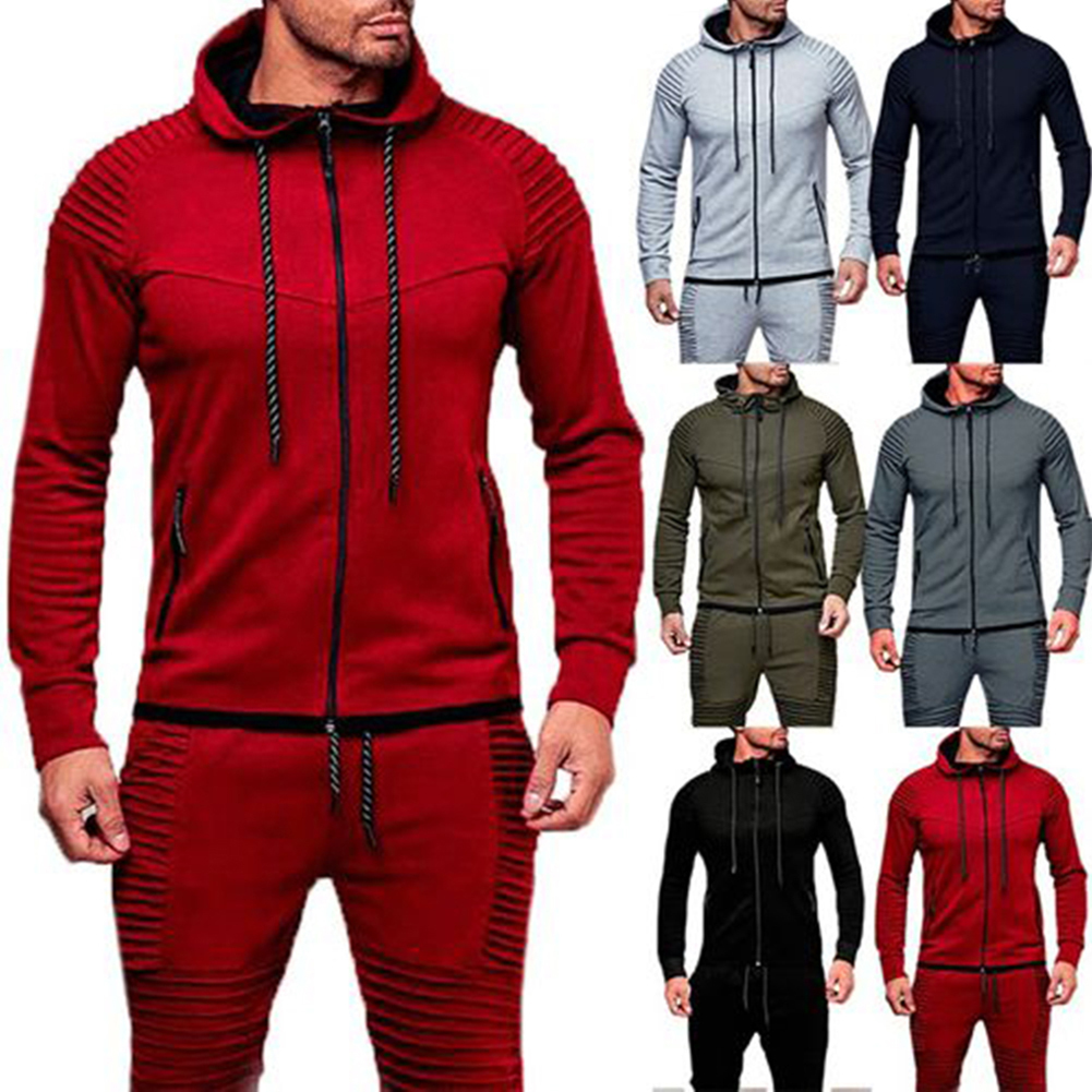 2019 Men Fashion Long Sleeve Hoodies+Pants Set Male Tracksuit Sport Suit Men's Gyms Set Casual Sportswear Suit T200720
