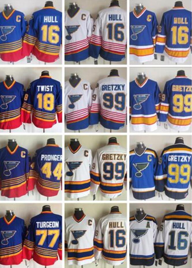 99 Wayne Gretzky Jerseys Men St. Louis Blues Hockey jersye 16 Brett Hull Vintage Jersey CCM Twist Pronger 77 Turgeon, Black;red
99 Wayne Gretzky Jerseys Men St. Louis Blues Hockey jersye 16 Brett Hull Vintage Jersey CCM Twist Pronger 77 Turgeon, Black;red