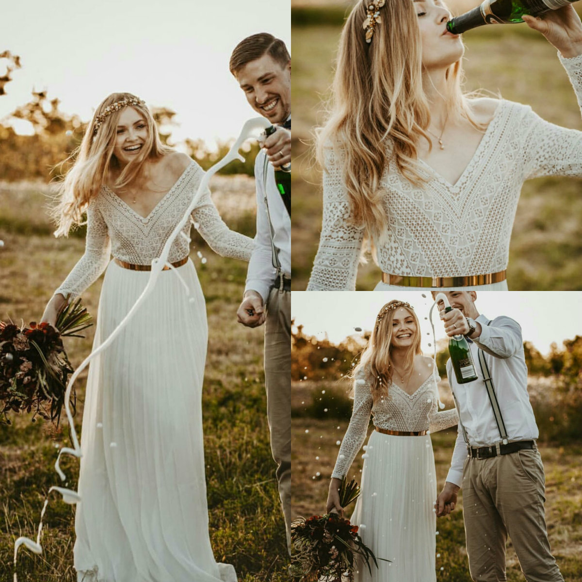 a line bohemain wedding dresses v neck lace long sleeve bridal gowns lace floor length beach boho wedding dress