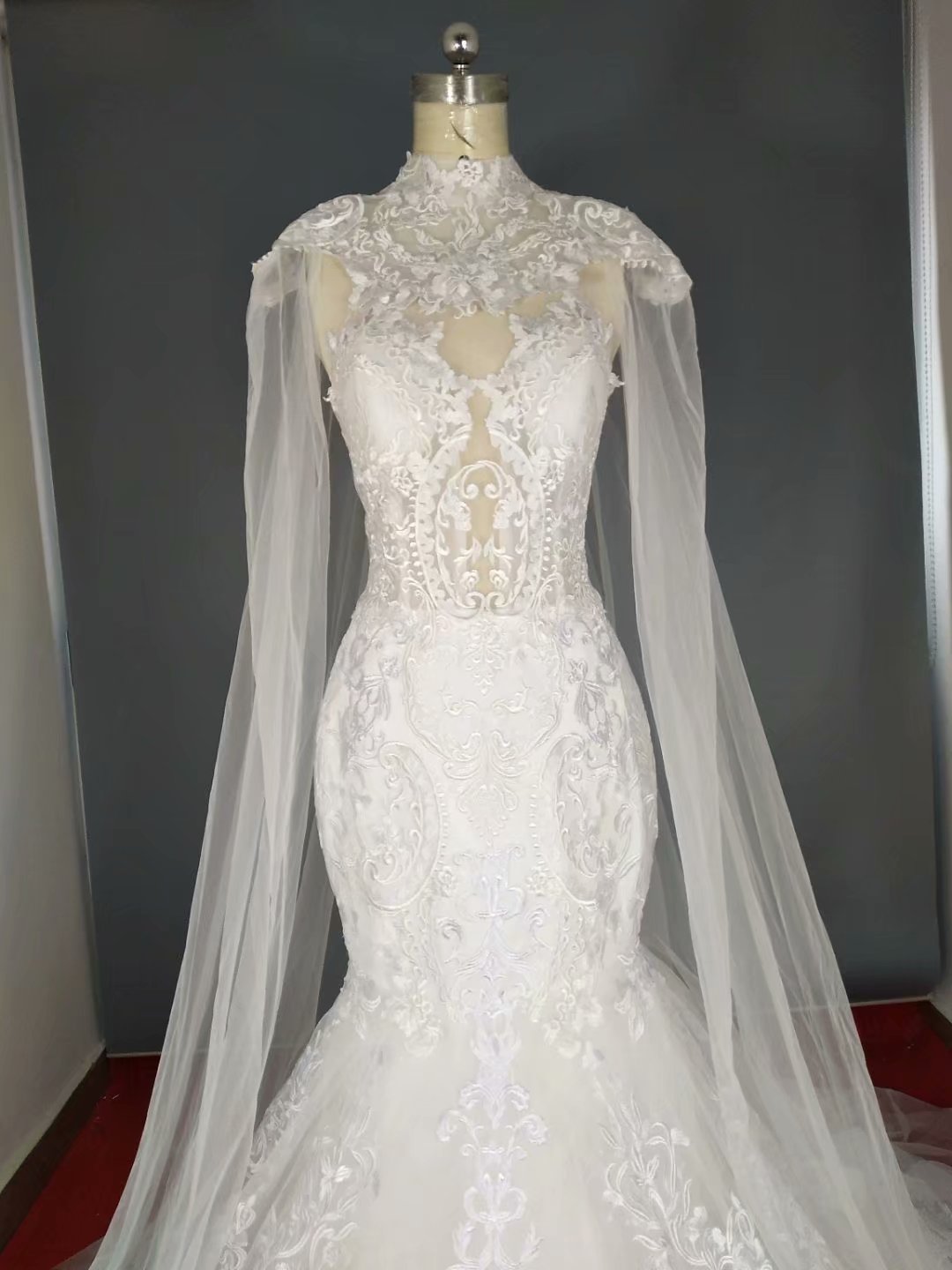 2020 Luxury Chapel Mermaid Wedding Dresses With Wrap Illusion Applique Lace Bridal Gown Sleeveless Sweep Train Custom Made Robe De Mariee