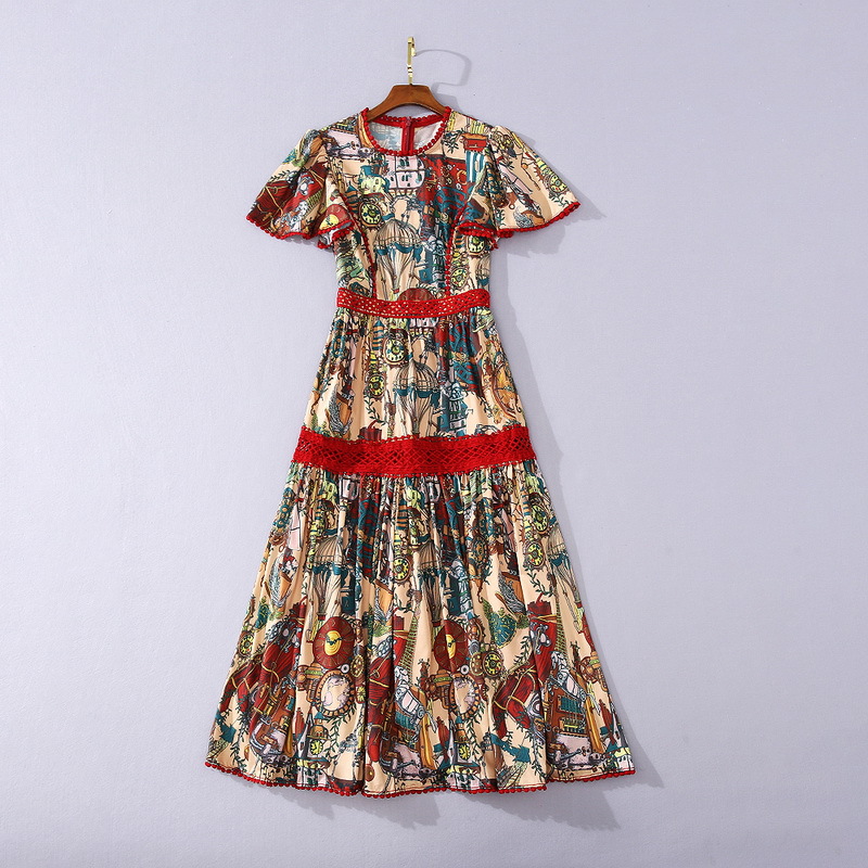 European and American women' clothing 2020 summer new style Short sleeve water soluble flower Court retro printing dress, Red
European and American women' clothing 2020 summer new style Short sleeve water soluble flower Court retro printing dress, Red