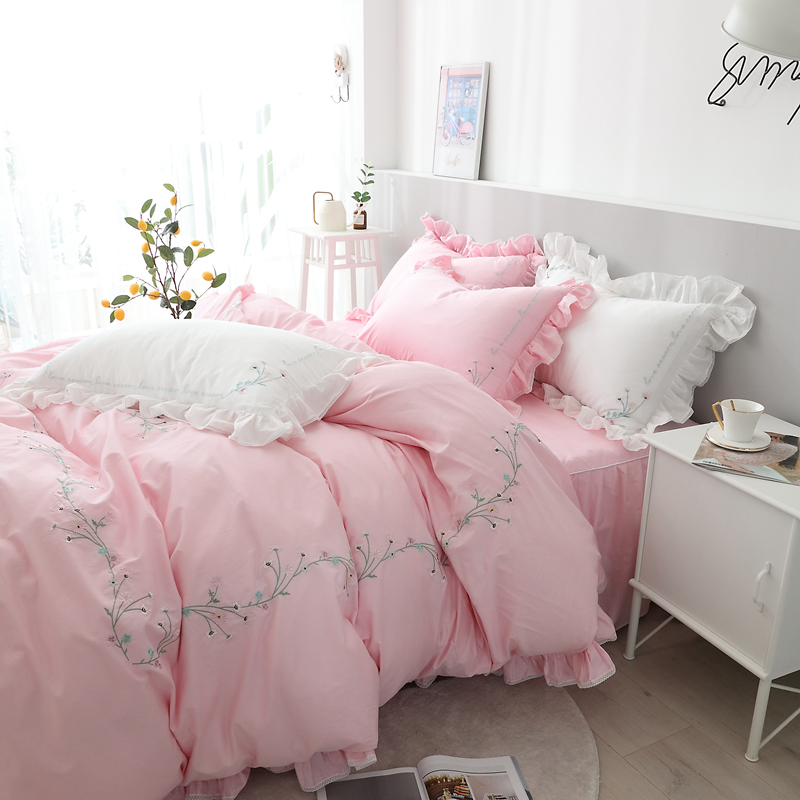 Bedding Sets TUTUBIRD-White Pink Embroidery Korean Style Set Girls Princess Egyptian Cotton Duvet Cover Queen King Size Bed Linen