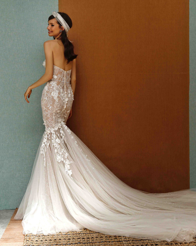 Lace Fashion Mermaid Beaded Wedding Dresses Sweetheart Neck Appliqued Plus Size Sequined Bridal Gowns Tulle Trumpet Robe De Marie