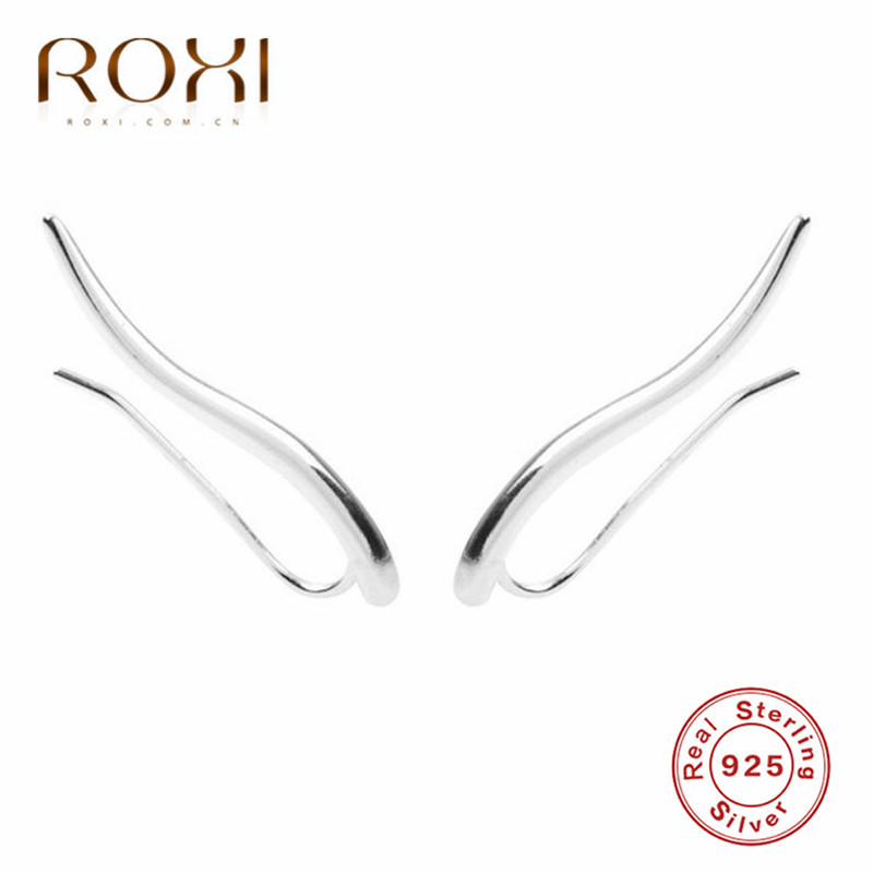 ROXI Minimalist 925 Sterling Silver Climber Small Stud Earrings for Women Everyday Jewelry Simple Ear Cuff Long Ears Crawler