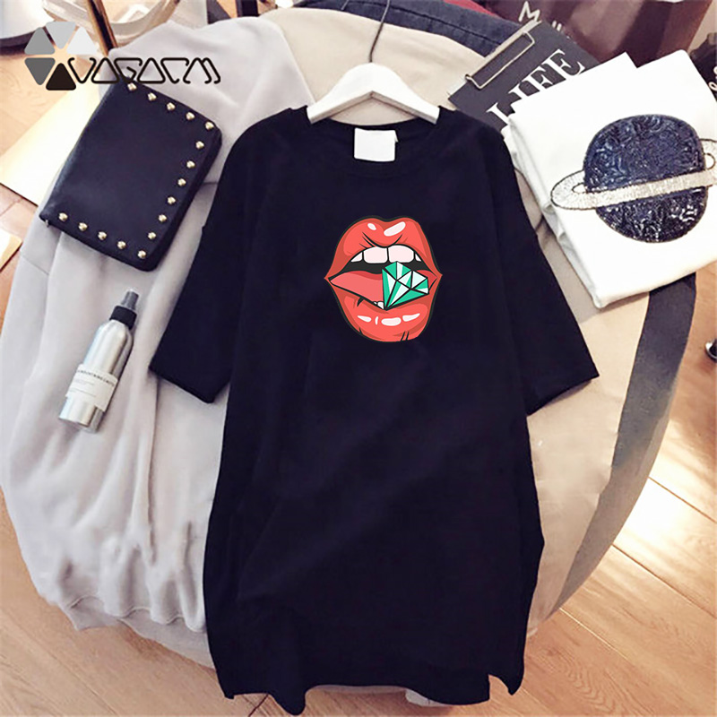 Girls Mini Dresses Casual Style Designer Cartoon Lips Diamond Print Women Pencil Dress Summer Flora Printed Dress Short Sleeve Plus Size
