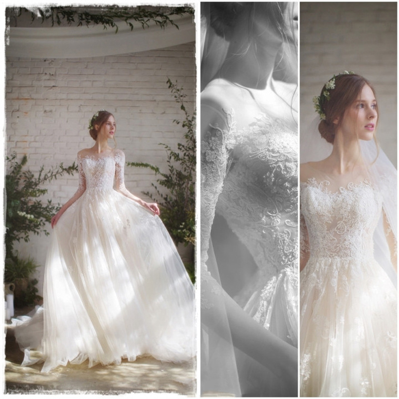 New Fashion Simple 2020 Wedding Dresses Lace Three Quarter Sleeve O-Neck Elegant Plus size Vestido De Noiva Bride Q