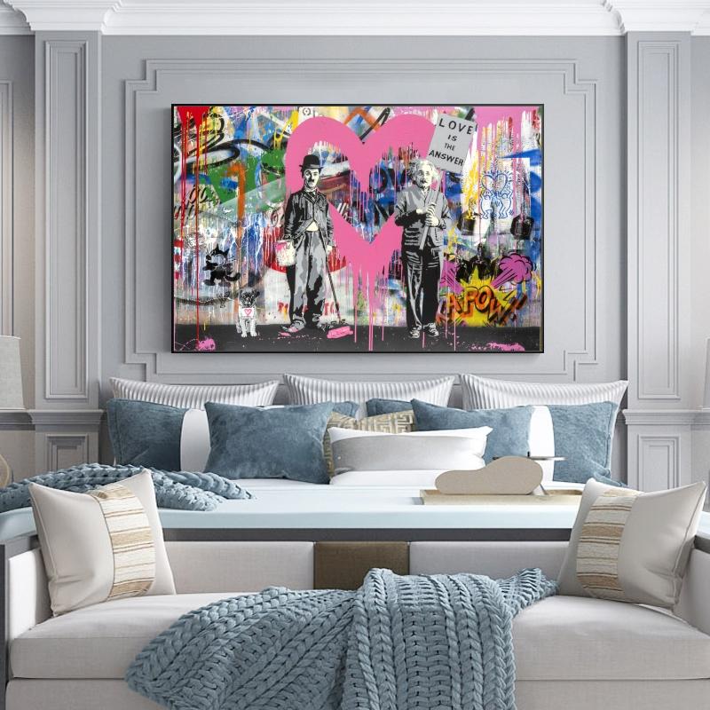 Banksy Street Wall Art Chaplin and Einstein Portrait Canvas Paintings on The Wall Graffiti Pop Art Posters and Prints Home Decor
Banksy Street Wall Art Chaplin and Einstein Portrait Canvas Paintings on The Wall Graffiti Pop Art Posters and Prints Home Decor
