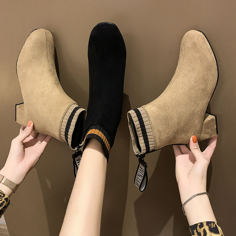 35-43 Big Yard Women Spring Autumn Martin Boots 2025 New Fashion 5 cm Thick Heels Single Shoes Female Vintage zipper knit Shoes