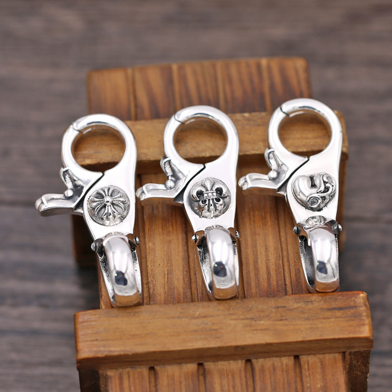 Vintage 925 sterling silver handmade fashion accessories antique silver American designer cross anchor heart designer keychains keyrings