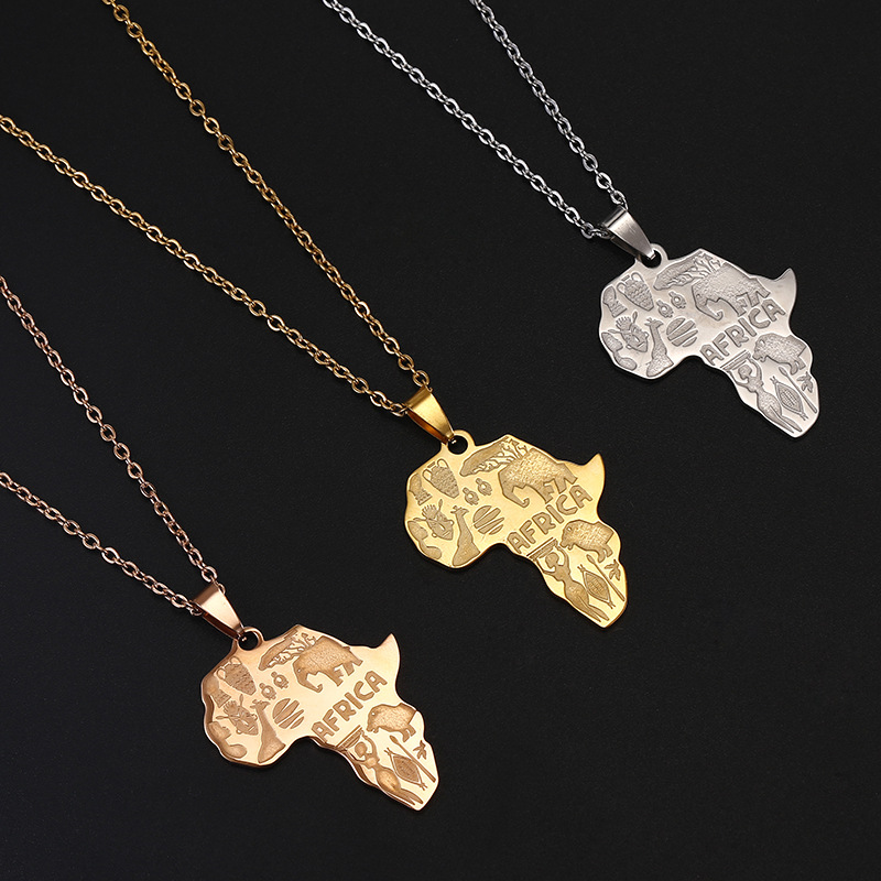 Hot Selling Men Womens Hip hop Map of Africa Pendant Necklaces Stainless Steel Punk Jewelry Necklace IN0728