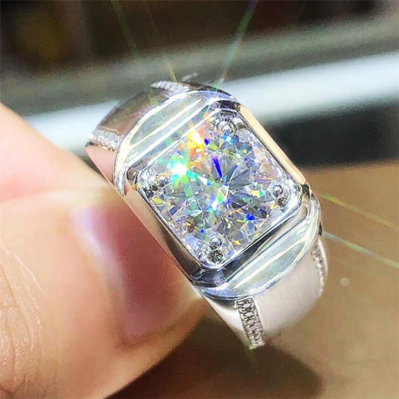Handmade Solitaire Luxury Jewelry 925 Sterling Silver Round Cut White Topaz CZ Diamond Popular Party Women Men Wedding Band Finger Ring Gift