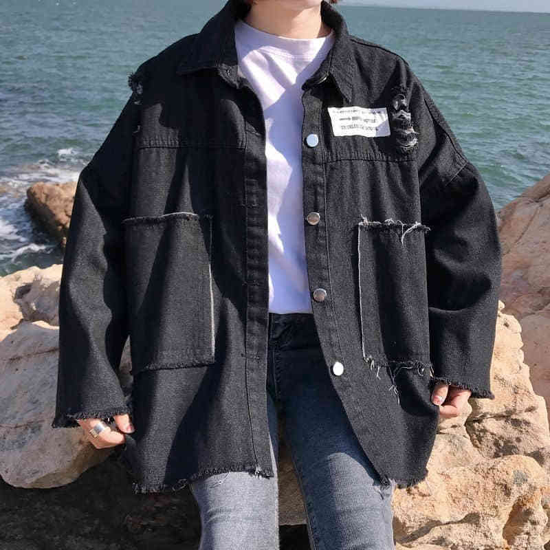 NiceMix Spring Denim Coat Women Long Sleeve Plus Size Printed Jean Jacket Hole Boyfriend Style Streetwear Jackets Overcoat T200113