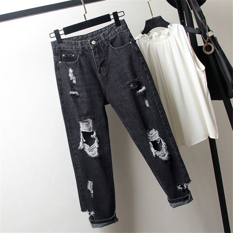 Vintage Boyfriend Jeans For Women High Waist Loose Ripped Jeans Femme Denim Harem Pants Streetwear Plus Size Mom Jeans 4XL Q1413 T200521